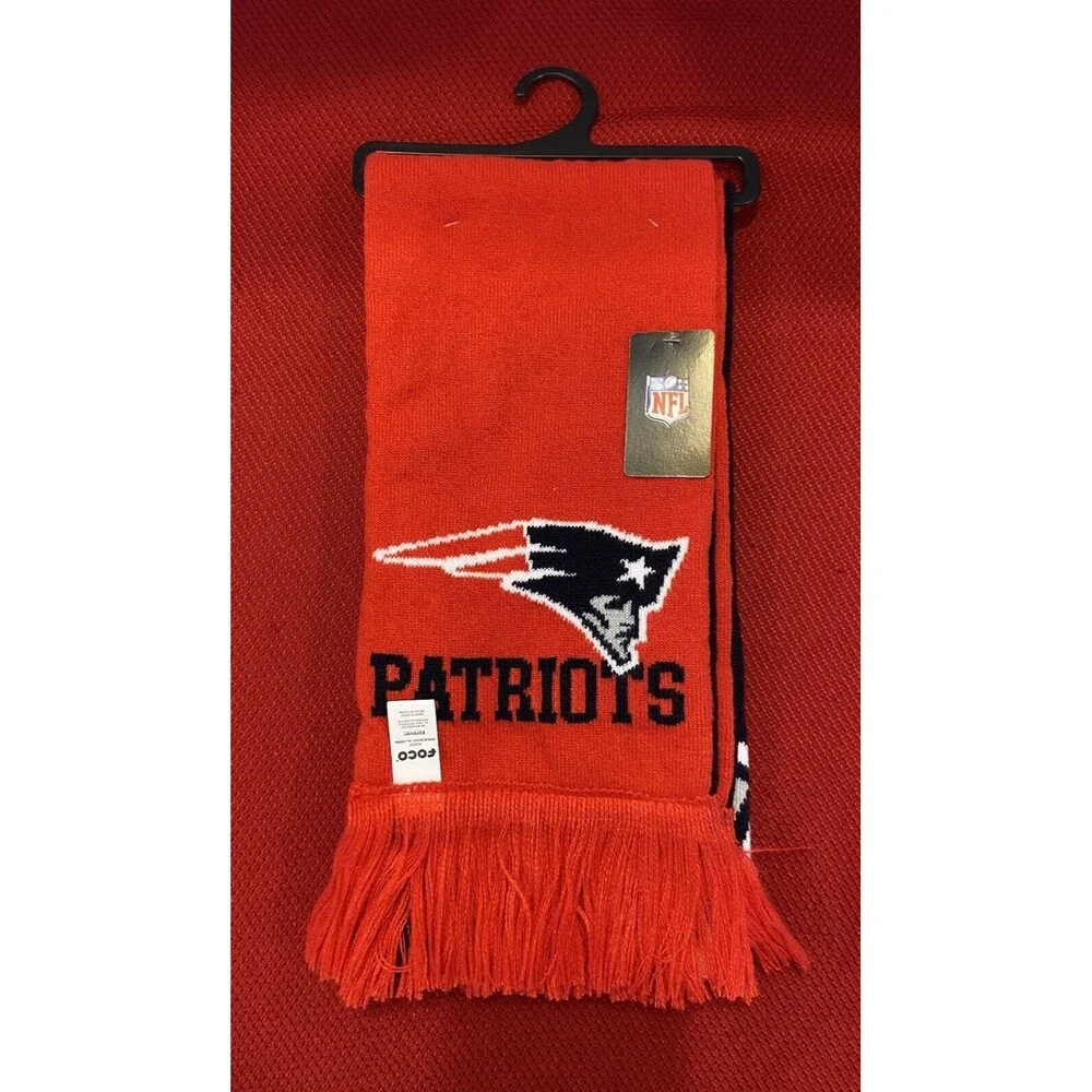 New England Patriots Scarf Knit Winter Neck Double Sided Red & Blue W/ Team Logo